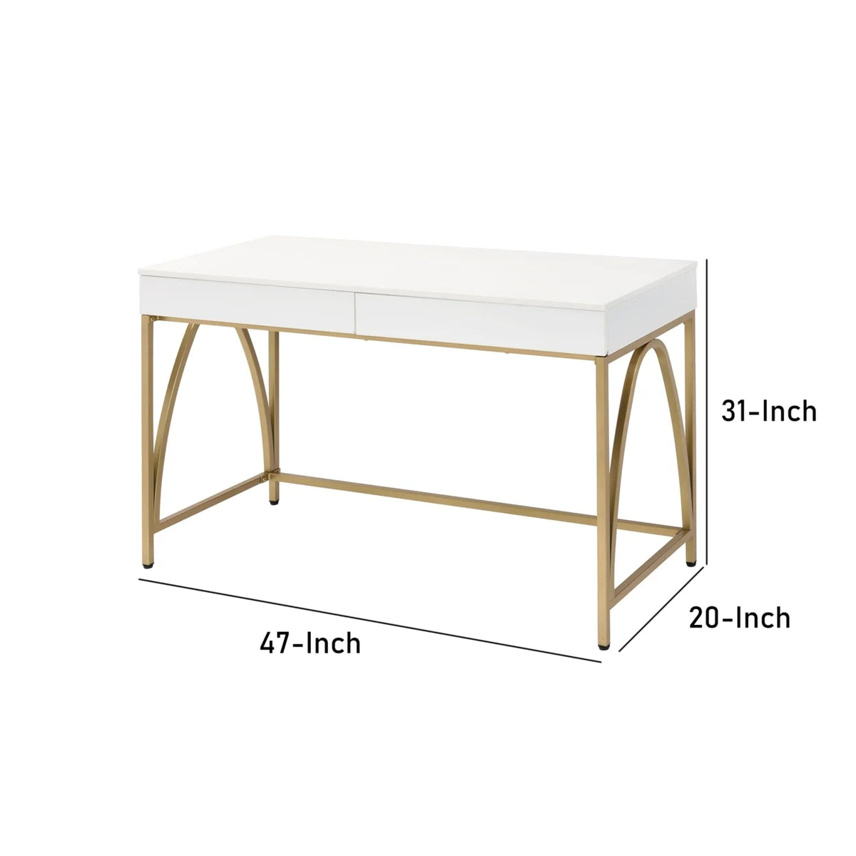 Rectangular Wooden Frame Desk with 2 Drawers and Metal Legs R711