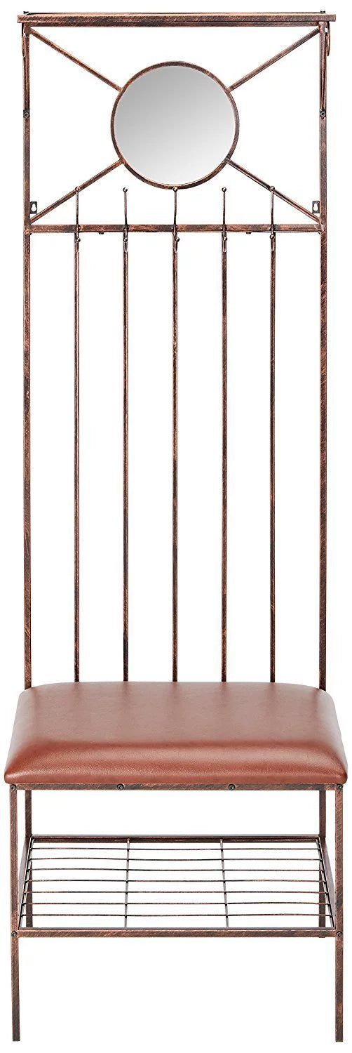 Copper Metal Storage Bench & Coat Rack with Mirror M48932