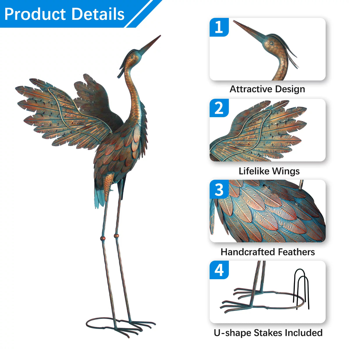 Metal Heron Garden Statues Set of 2 I62950