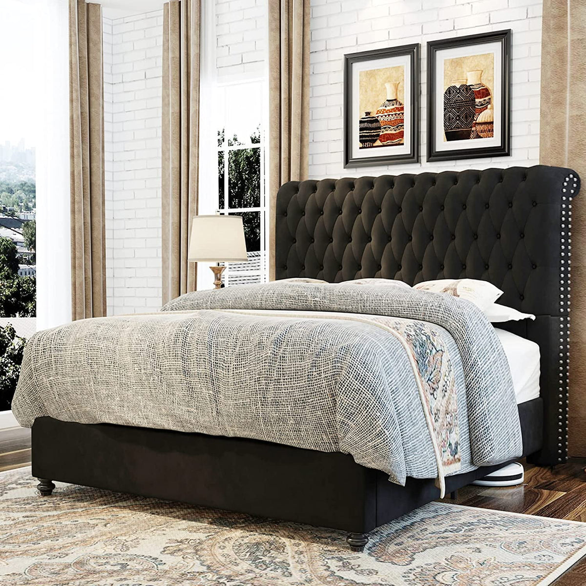King Size Velvet Upholstered Platform Bed Frame M539