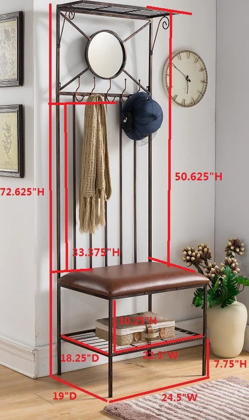 Copper Metal Storage Bench & Coat Rack with Mirror M48932