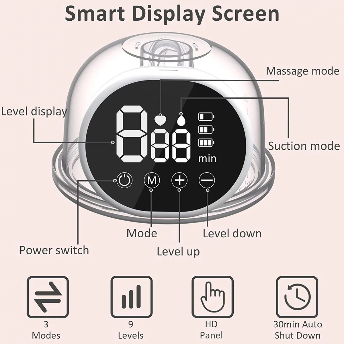 Wearable Portable Electric Breast Pump 3 Modes 9 Suction Levels White A647659