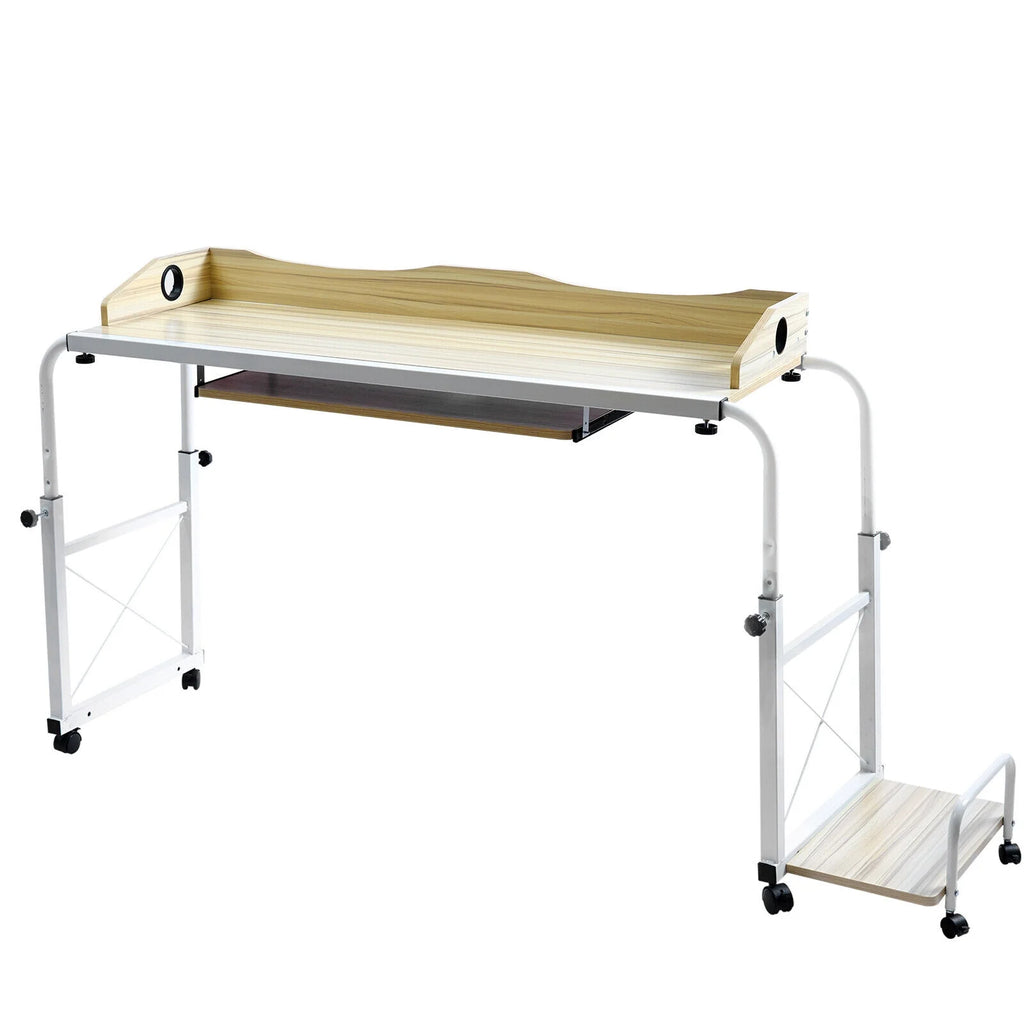 Wood Height Adjustable Mobile Computer Desk with Wheels M876421