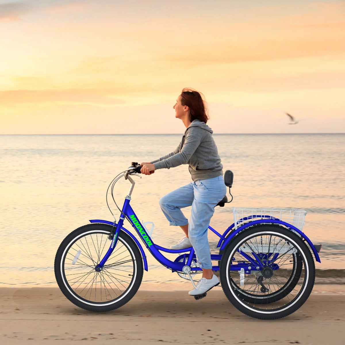 Cyan 26 inch 7-Speed Adult Tricycle with Basket C549
