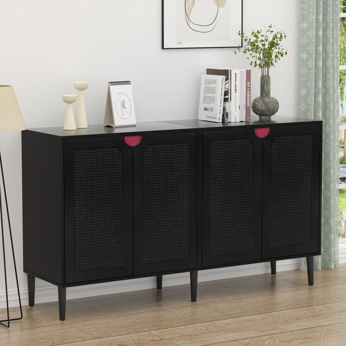 Black Rattan Storage Cabinet with 4 Doors G34717