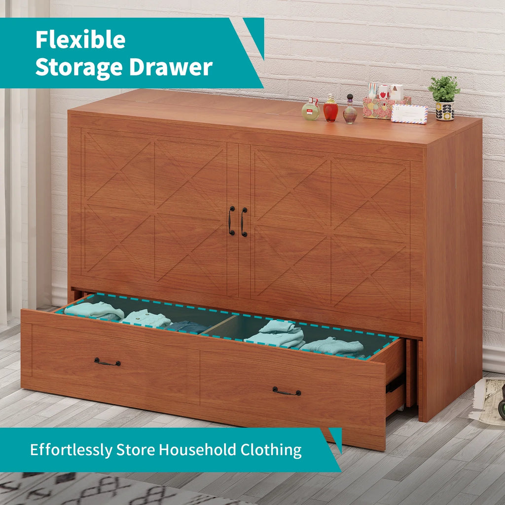 Queen Murphy Bed Cabinet with Charging Station and Memory Foam Mattress M888