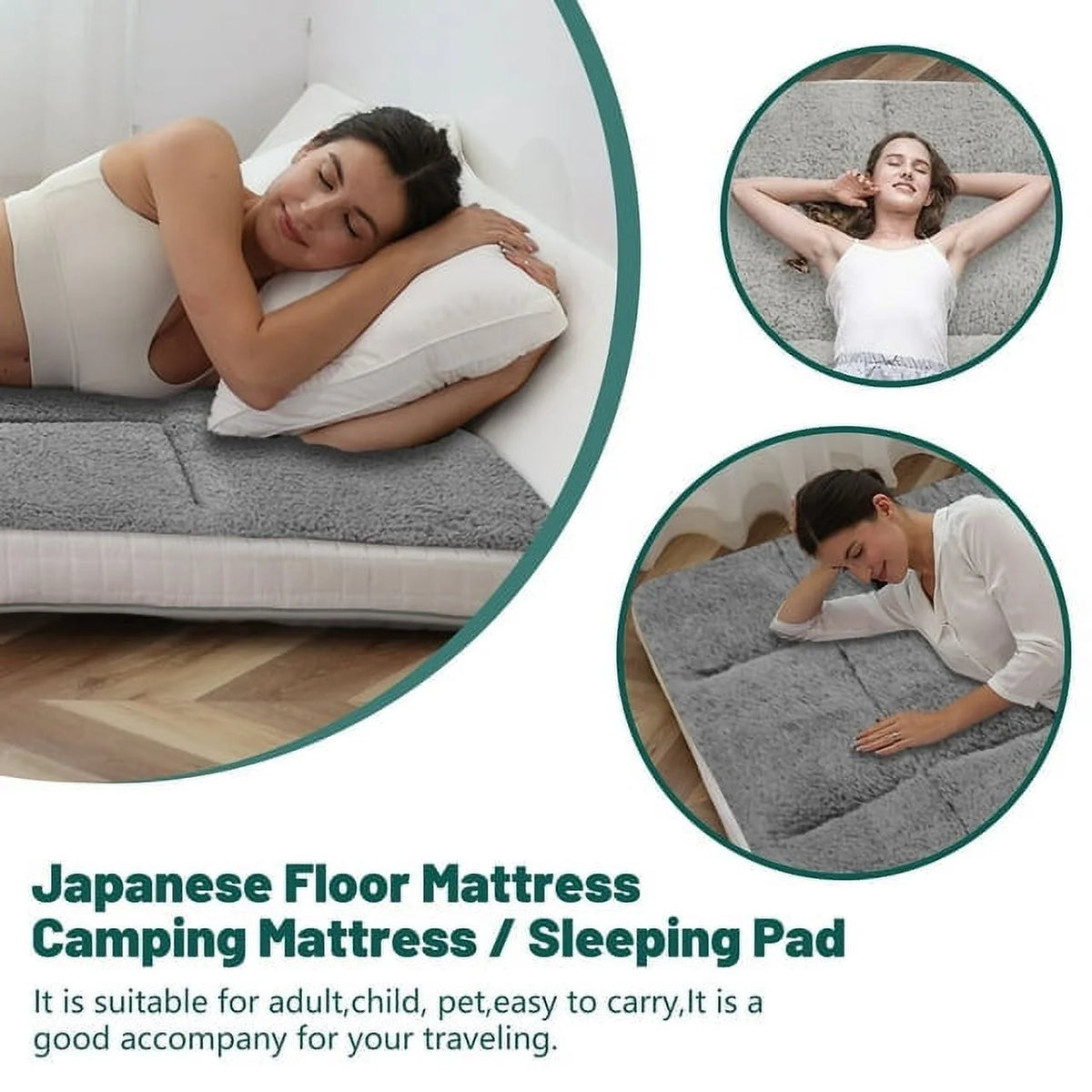 4" Thick Sherpa Fleece Folding Japanese Floor Mattress P530