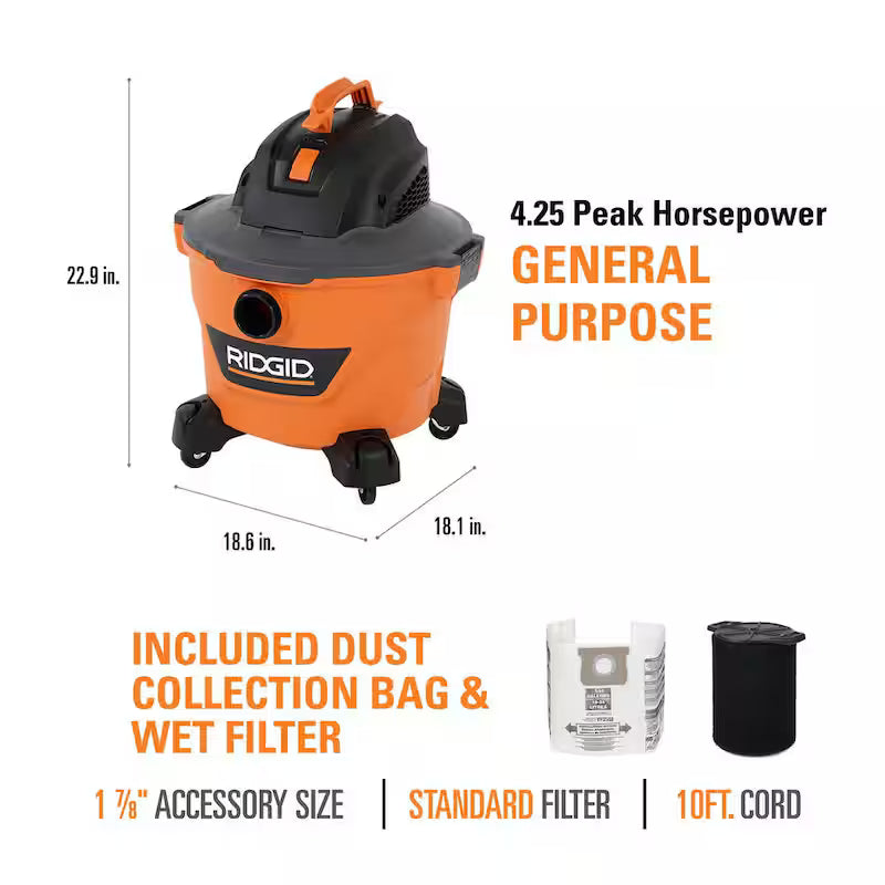 9 Gallon 4.25 Peak HP Wet/Dry Shop Vacuum with Filters Hose and Accessories T636772