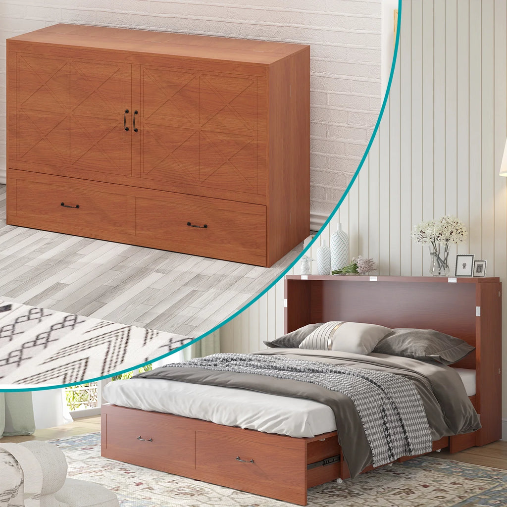 Queen Murphy Bed Cabinet with Charging Station and Memory Foam Mattress M888