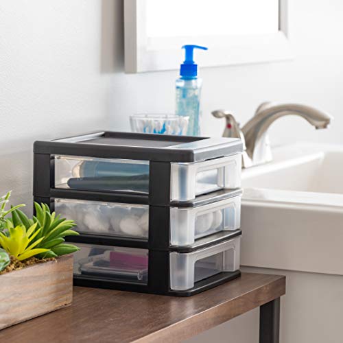 Black Plastic 3-Drawer Stacking Storage Organizer, 2-Pack B534483