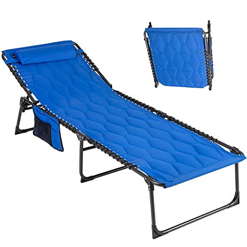 Portable Folding Reclining Camping Cot with Pillow Pocket Blue M653
