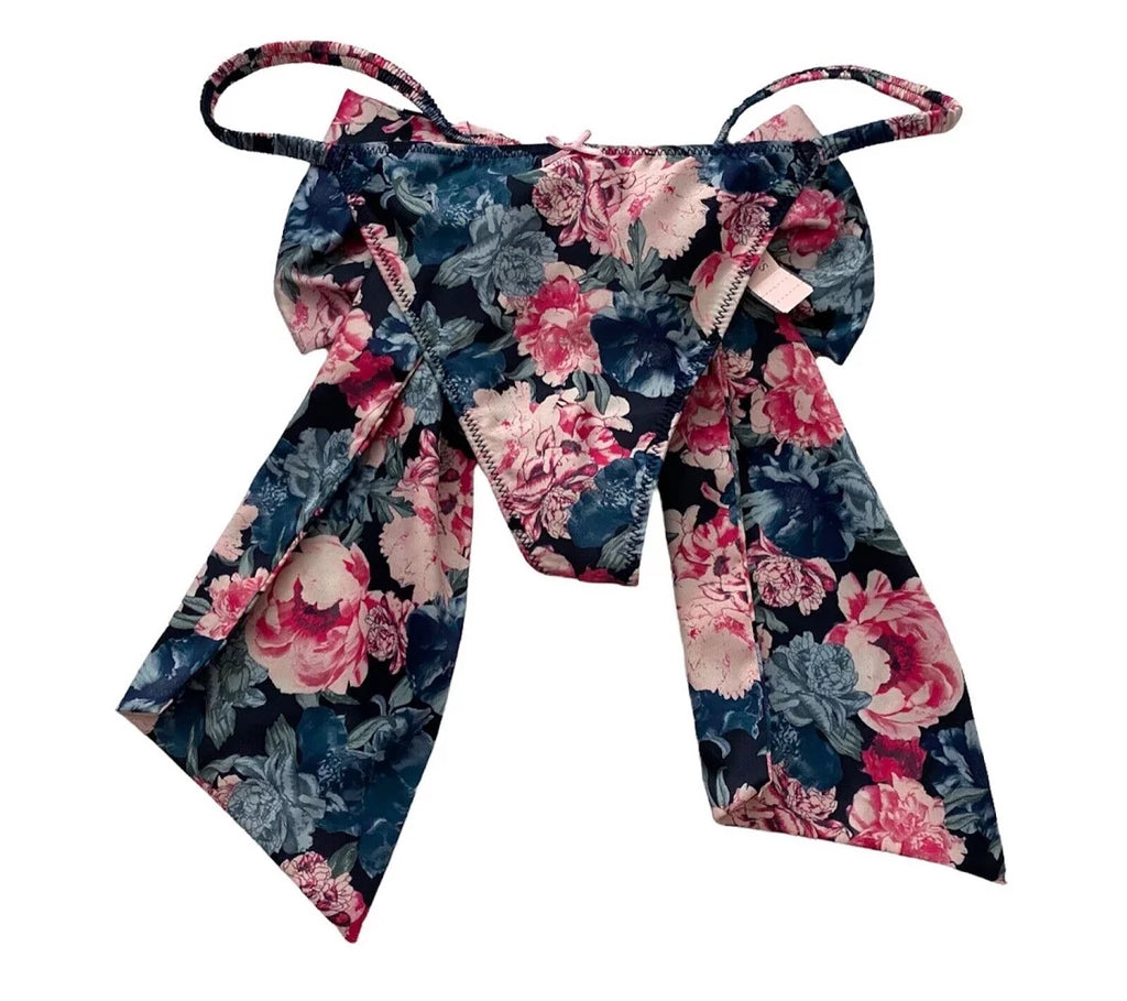 Satin Bow Back Floral V String Panty Size Medium R377307