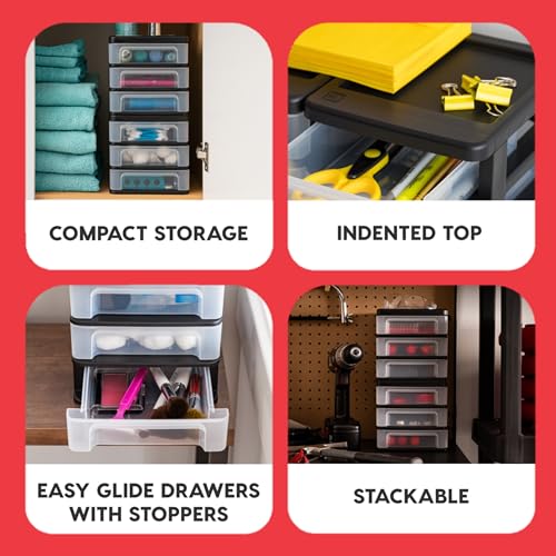 Black Plastic 3-Drawer Stacking Storage Organizer, 2-Pack B534483