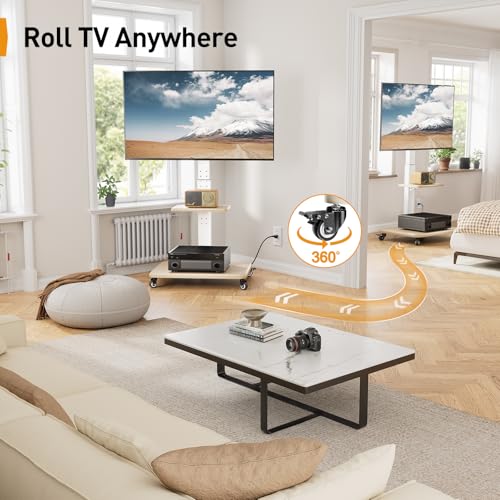 White Tilt & Swivel Rolling TV Stand with Power Outlet J446703