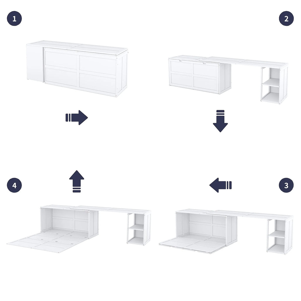 White Queen Size Murphy Bed with Rotable Desk and 2 Storage Shelves G791889