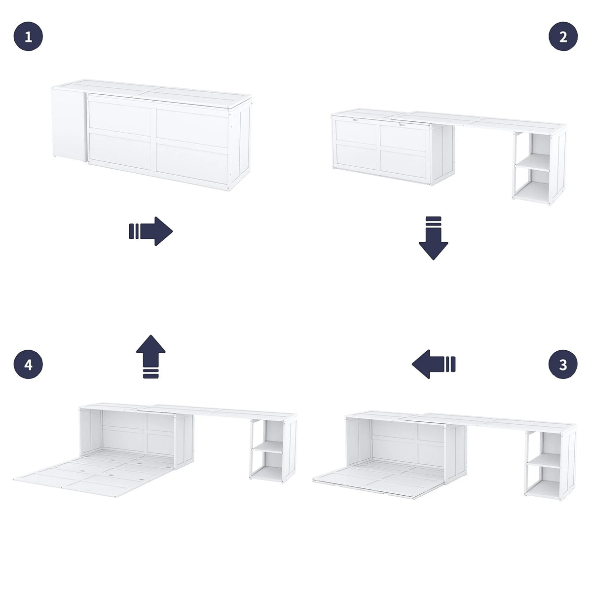 White Queen Size Murphy Bed with Rotable Desk and 2 Storage Shelves G791889