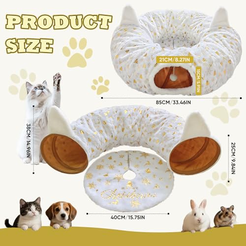 Foldable Plush Cat Tunnel Bed with Hanging Toy Ball L8991