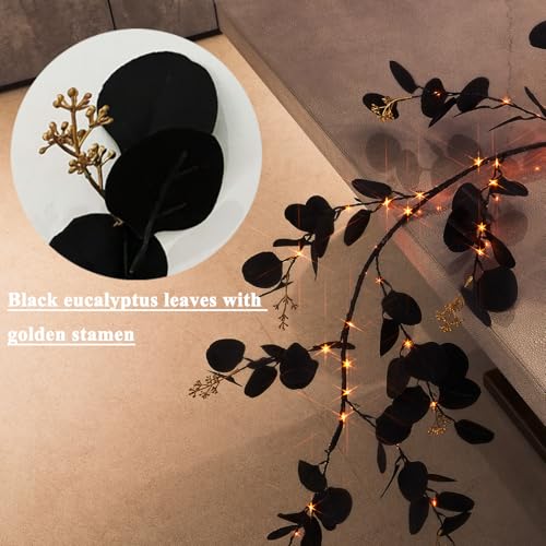 Black Lighted Eucalyptus Garland with 8 Functions 6FT N684