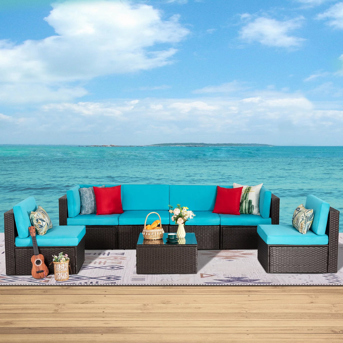 6 Pieces All-Weather PE Rattan Wicker Patio Sofa Set Z55043