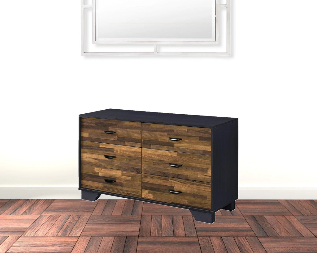 Walnut Black Manufactured Wood Six Drawers Double Dresser X803618