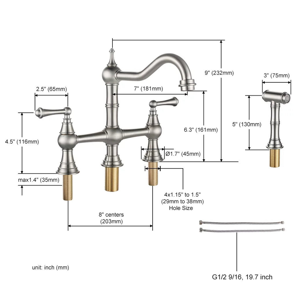 Brushed Nickel Kitchen Faucet with Side Sprayer S59412