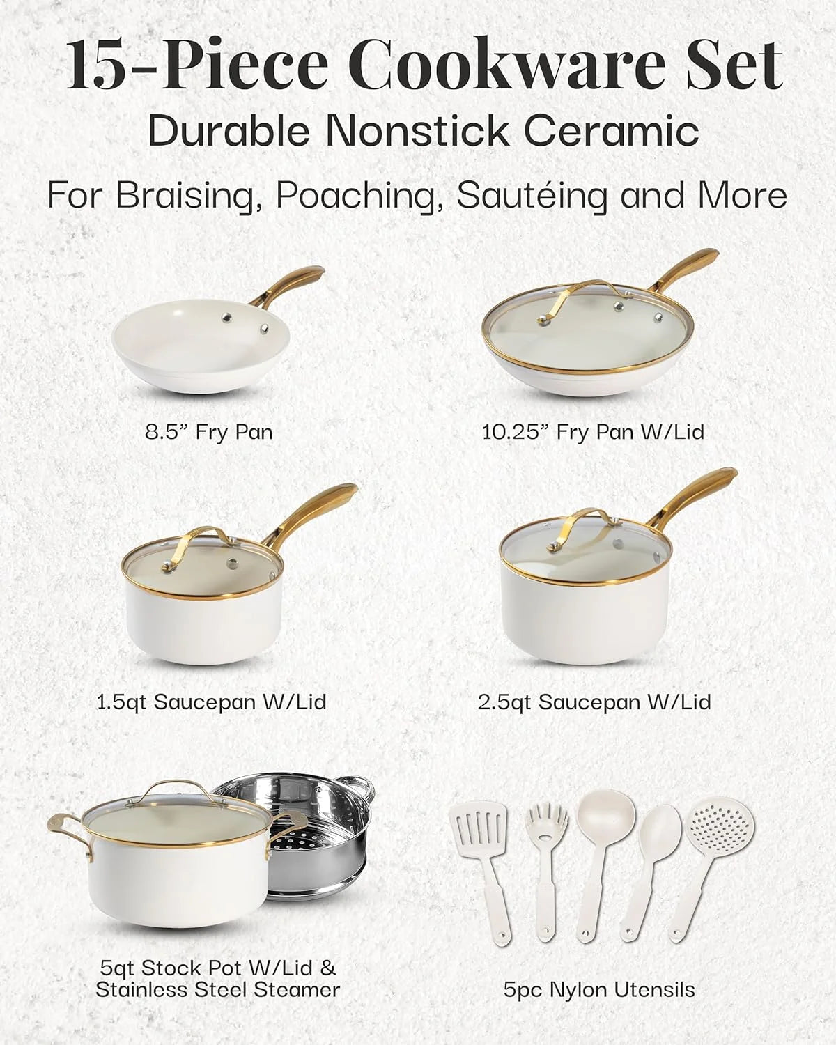 15 Pc Non Stick Ceramic Cookware Set D39817