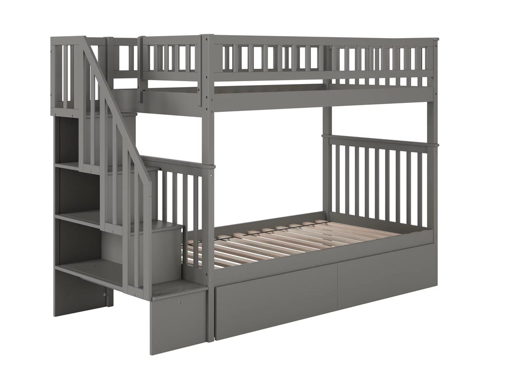 Twin over Twin Bunk Bed with 2 Drawers in Grey Z718