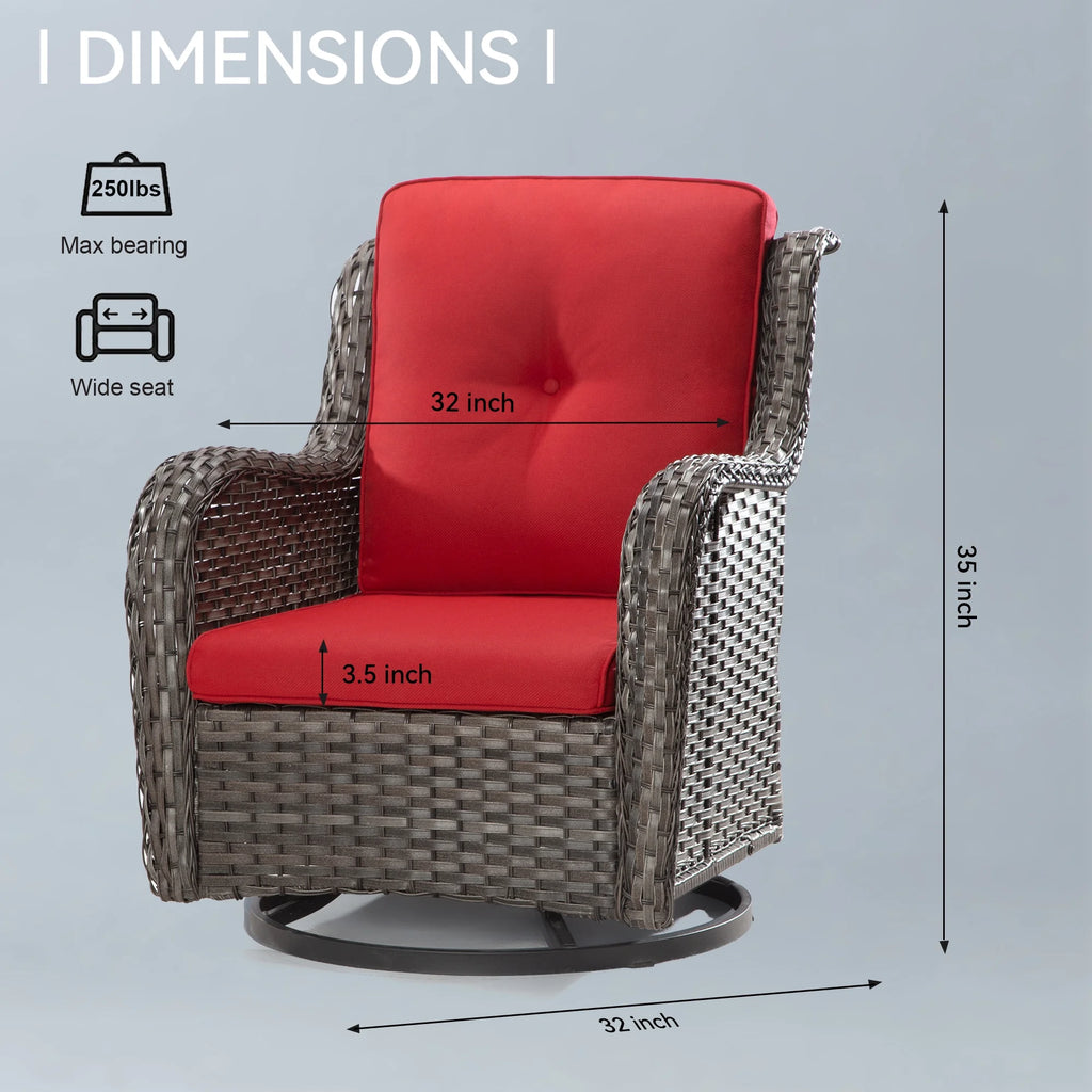 5 Pieces Patio Furniture Set with 3-Seat Sofa and Swivel Rocking Chairs, Red U271818