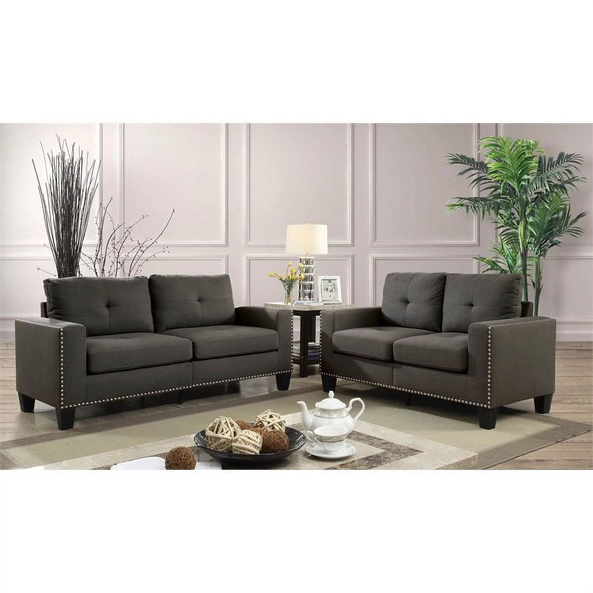 Gray Fabric 2-Piece Sofa Set N590656