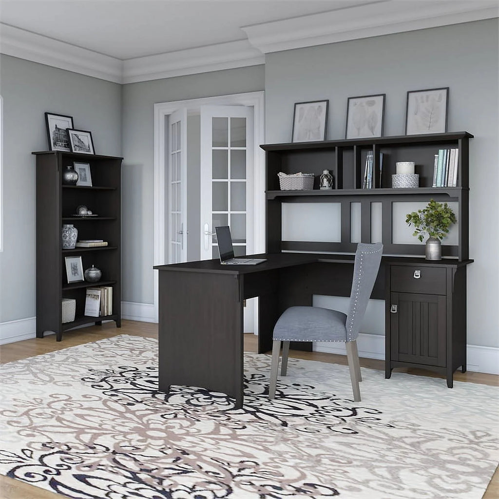 60W L Shaped Desk with Hutch and Bookcase K133
