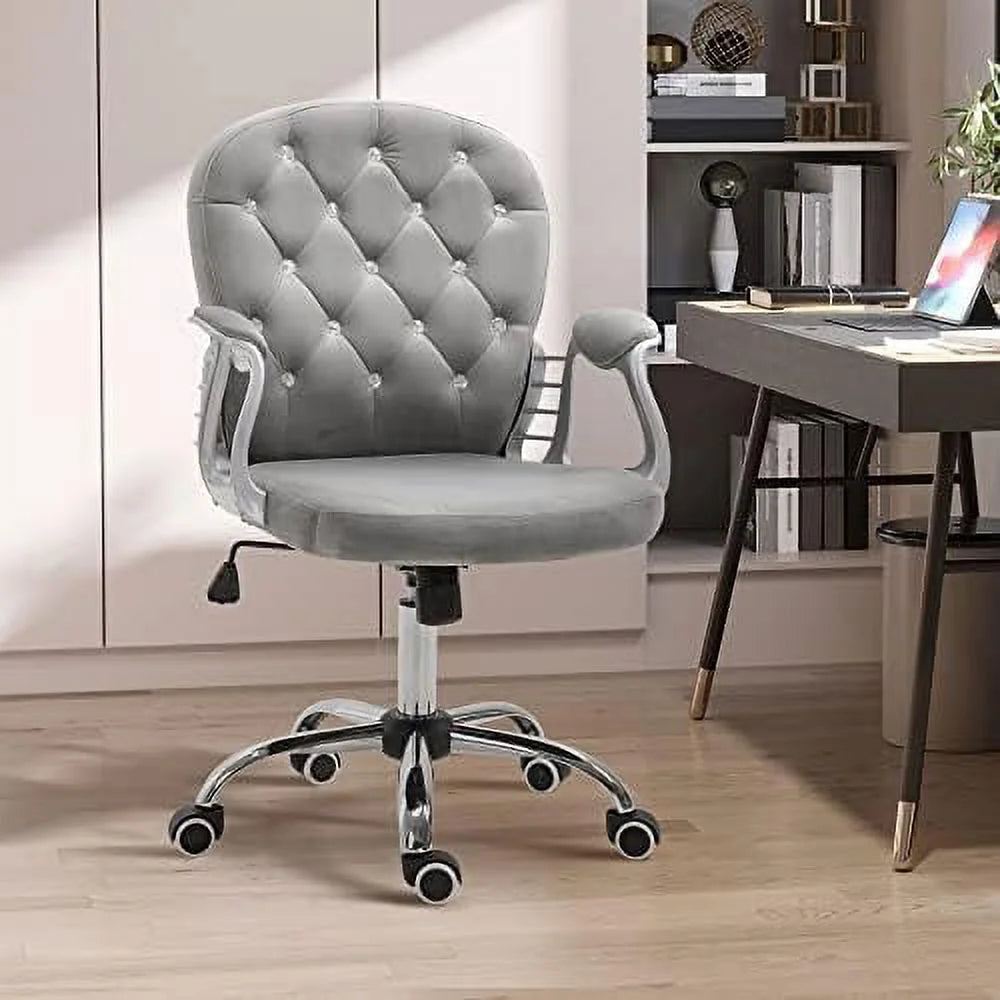 Velvet Tufted Desk Chair with Padded Armrests F53446