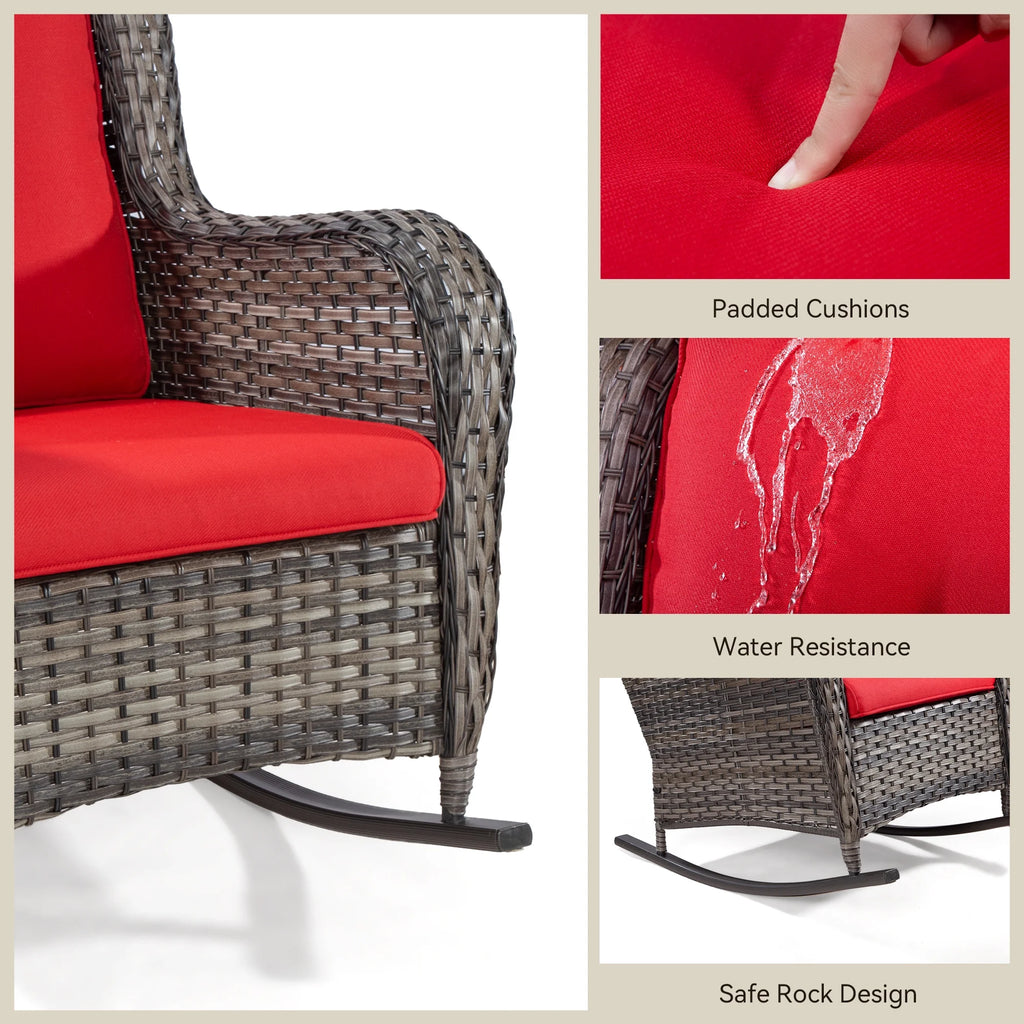 5 Pieces Patio Furniture Set with 3-Seat Sofa and Swivel Rocking Chairs, Red U271818
