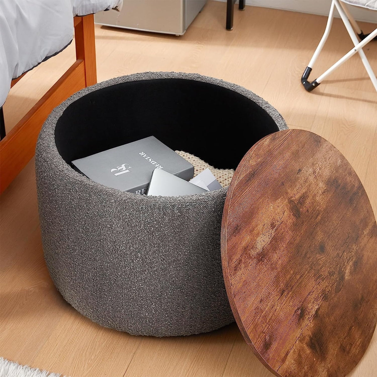 Storage Table Ottoman Gray White I238301