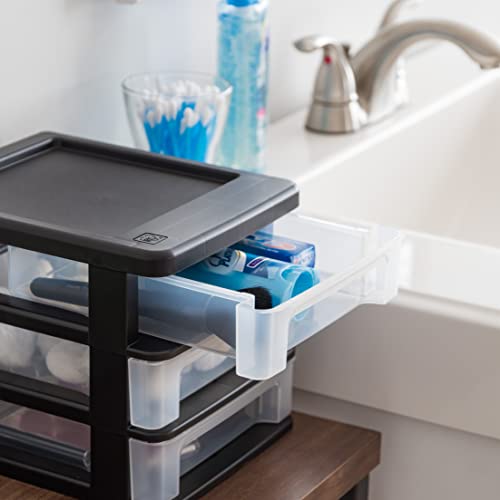 Black Plastic 3-Drawer Stacking Storage Organizer, 2-Pack B534483