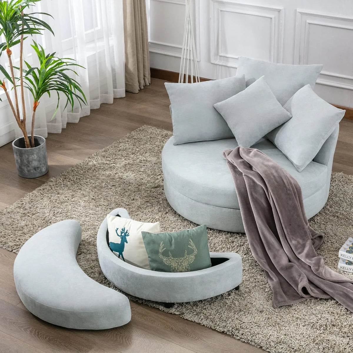 Swivel Accent Barrel Chair with Storage Ottoman & 4 Pillows P446695