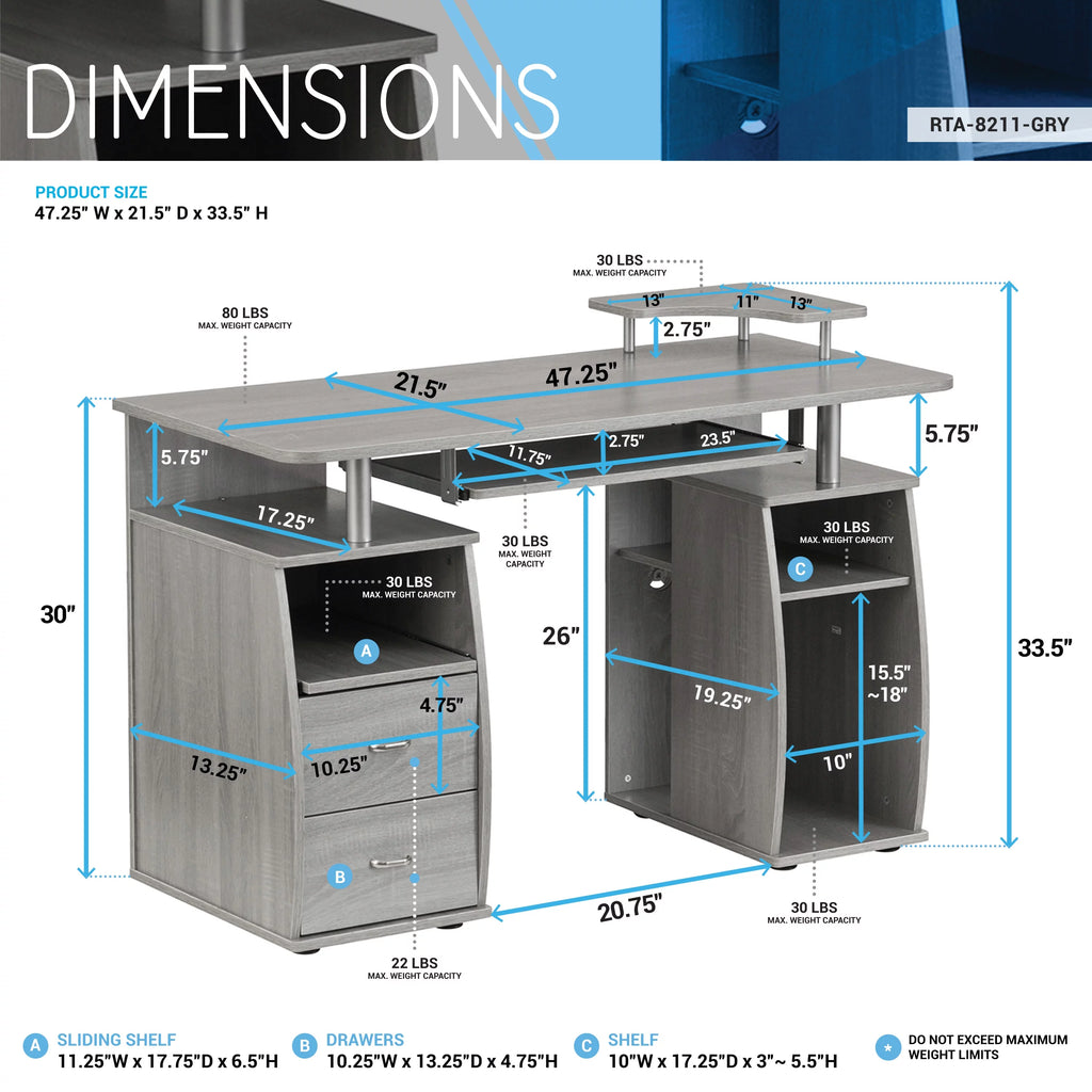 Grey Computer Workstation Desk with Storage N51314