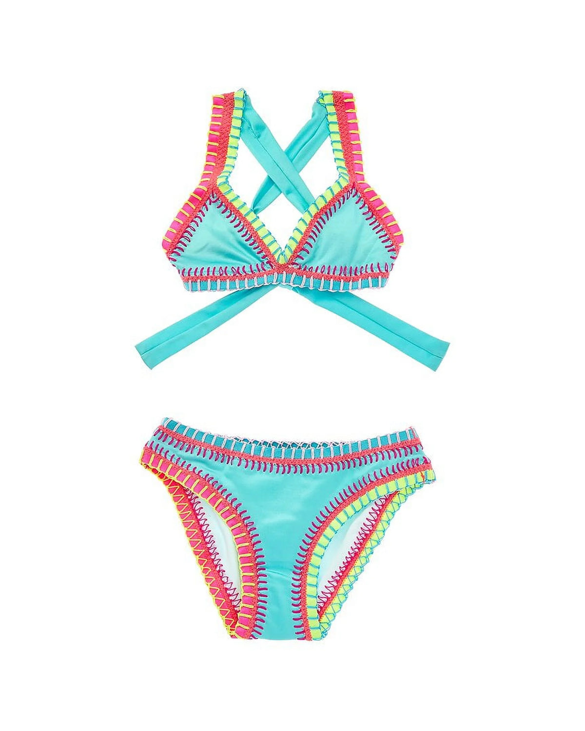 Blue 2pc Embroidered Bikini Set O463