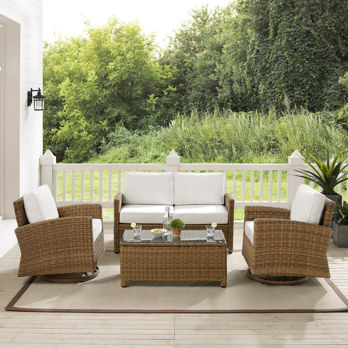 4Pc Swivel Rocker Conversation Set White Weathered Brown E15063