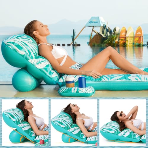 Inflatable Pool Float Lounger with Adjustable Backrest Cup Holders I414745