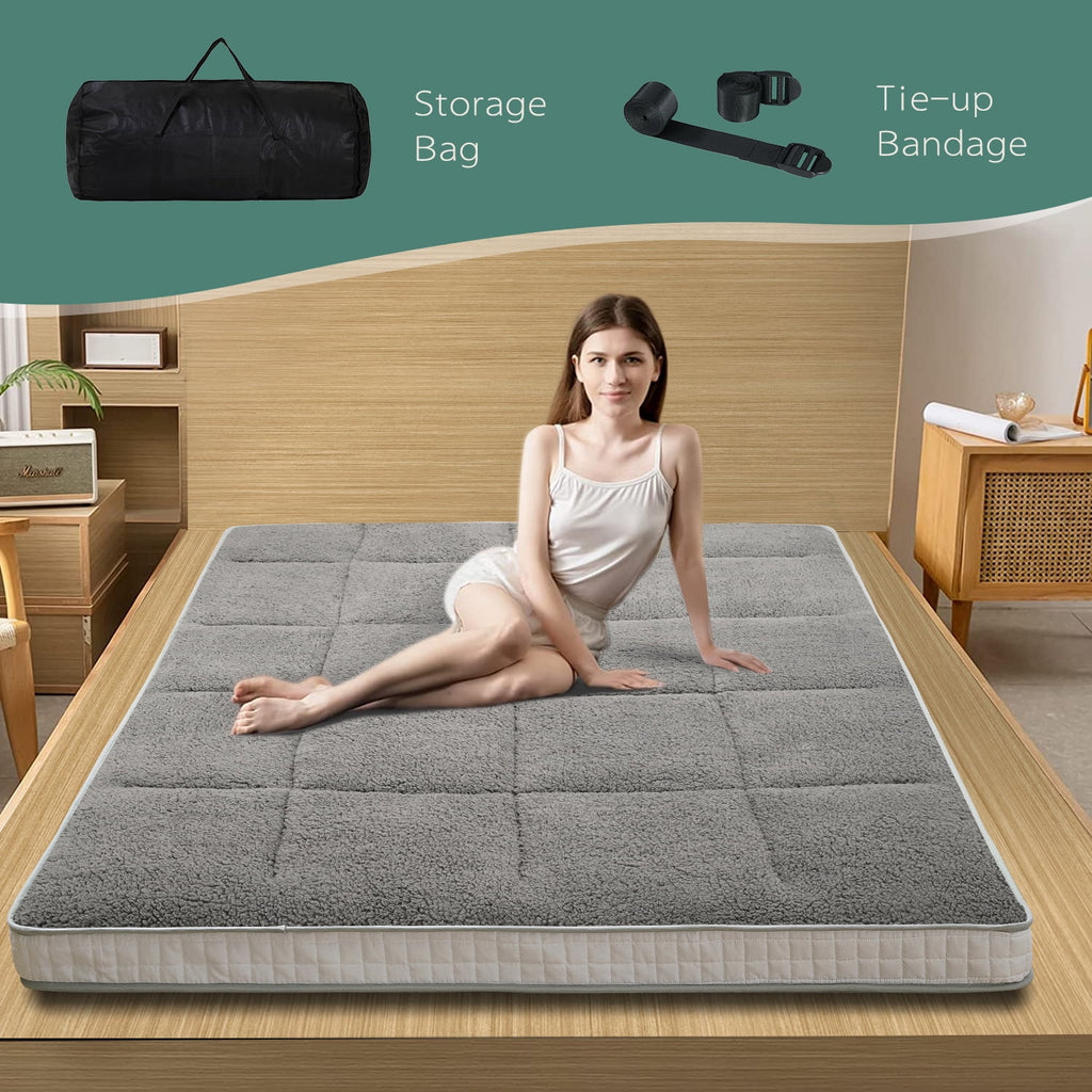 4" Thick Sherpa Fleece Folding Japanese Floor Mattress P530
