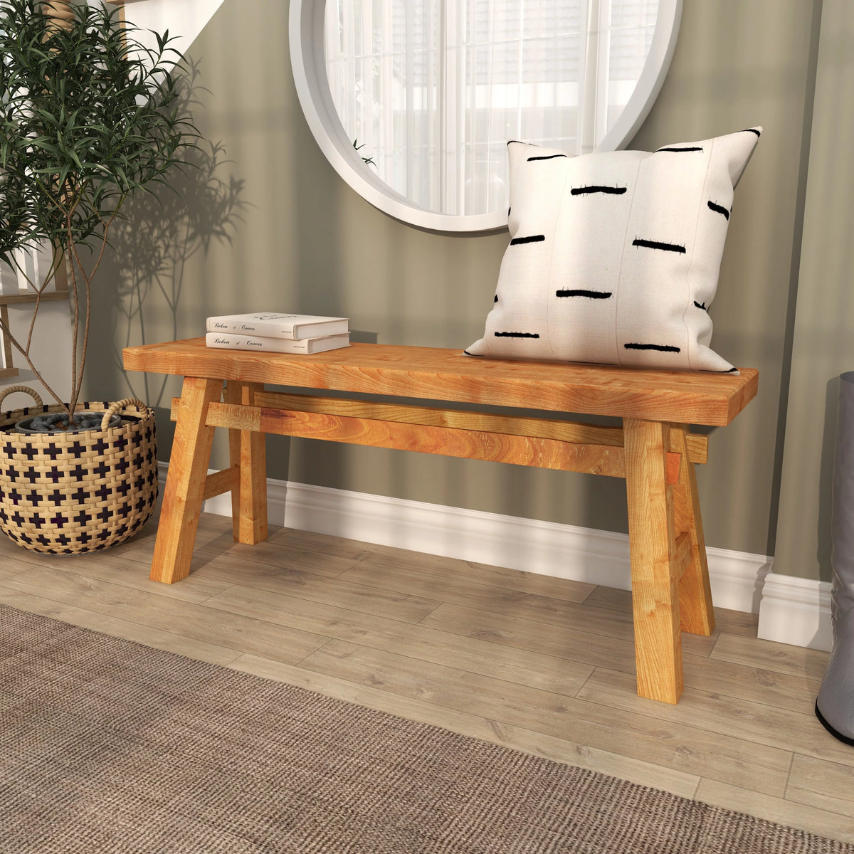 Wood Handmade Distressed Bench with High Trestle Legs E812