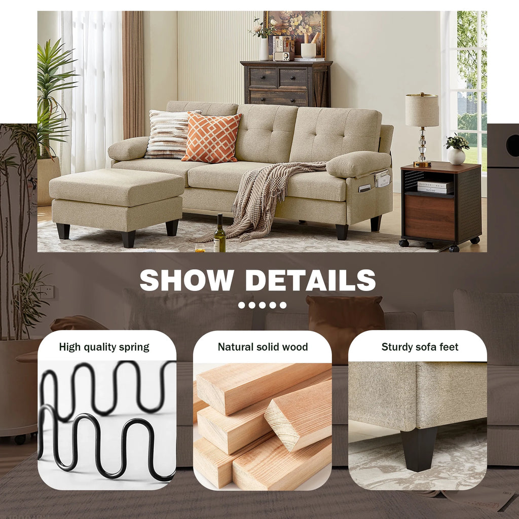 Modern Fabric L-Shaped Sectional Sofa with Chaise T845597