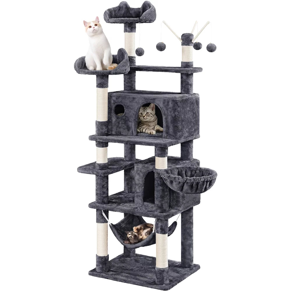 67" Multi-Level Cat Tree Tower with 2 Condos & Hammock Basket P547768