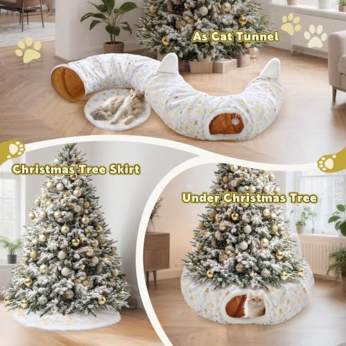 Foldable Plush Cat Tunnel Bed with Hanging Toy Ball L8991