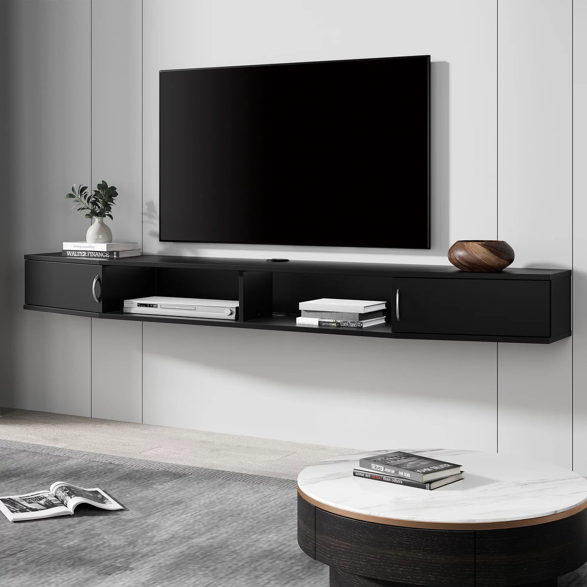 Black Wood Floating TV Stand F2015
