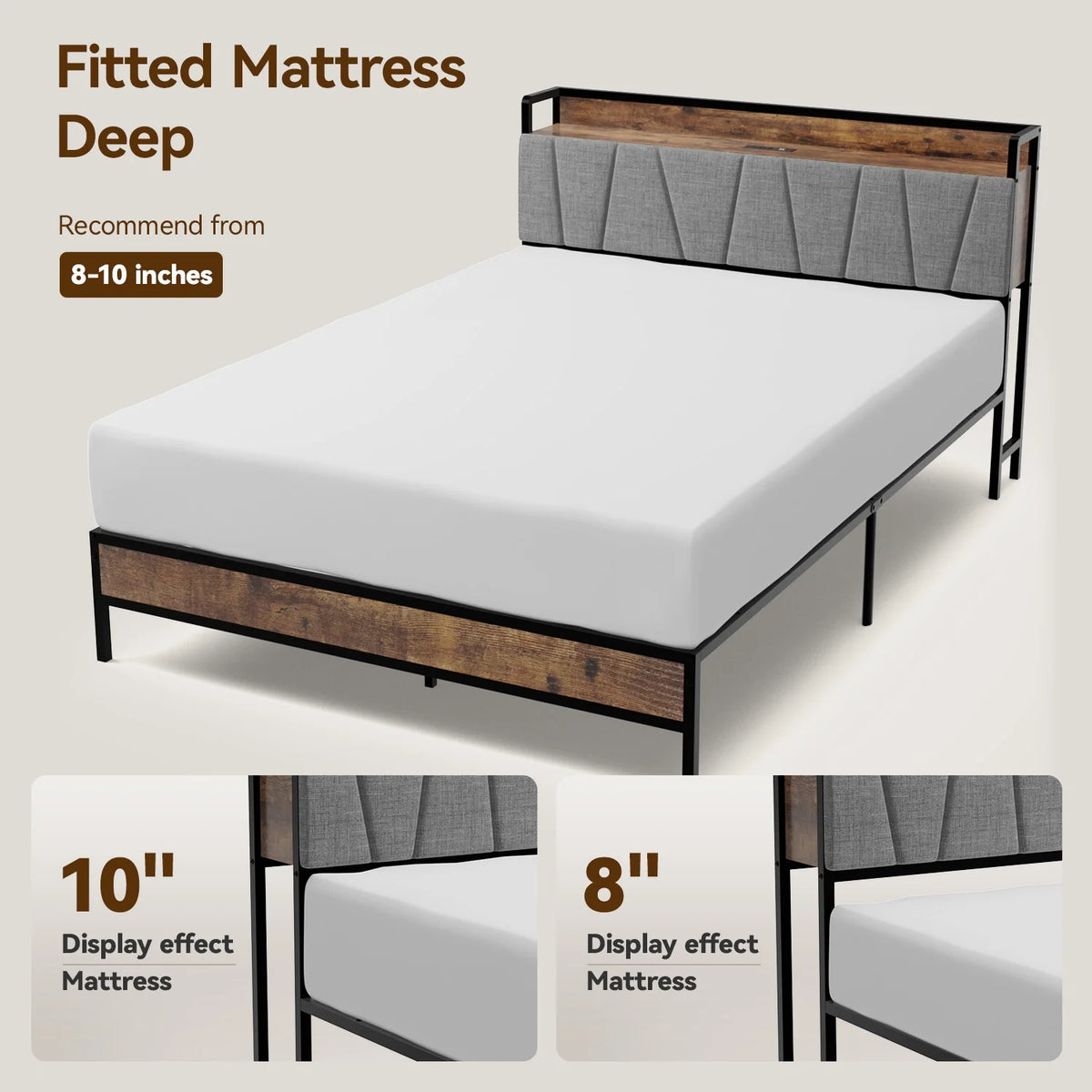 Full Size Platform Bed Frame with Headboard and Storage R4788