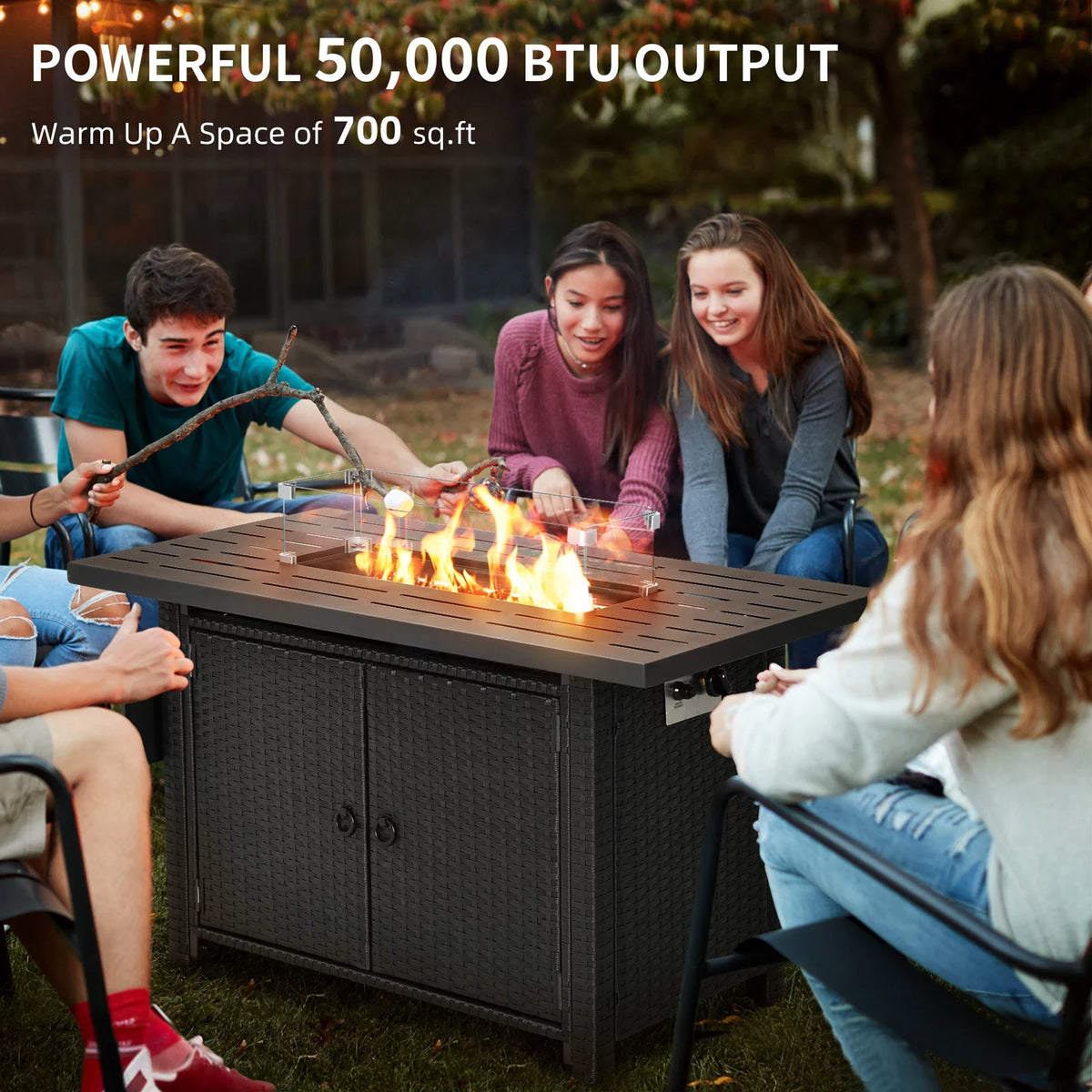 43'' Propane Fire Pit Table 60,000 BTU Wicker Rattan Base Q363598