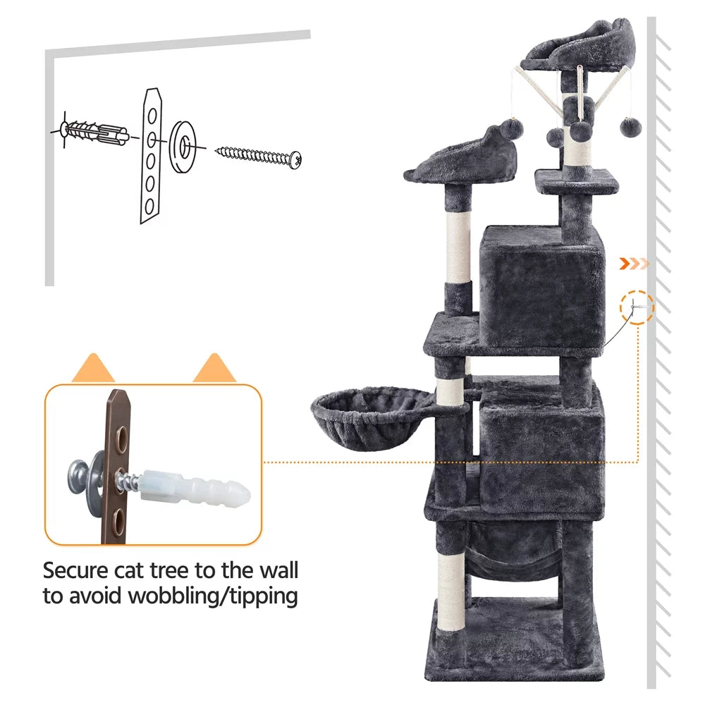 67" Multi-Level Cat Tree Tower with 2 Condos & Hammock Basket P547768