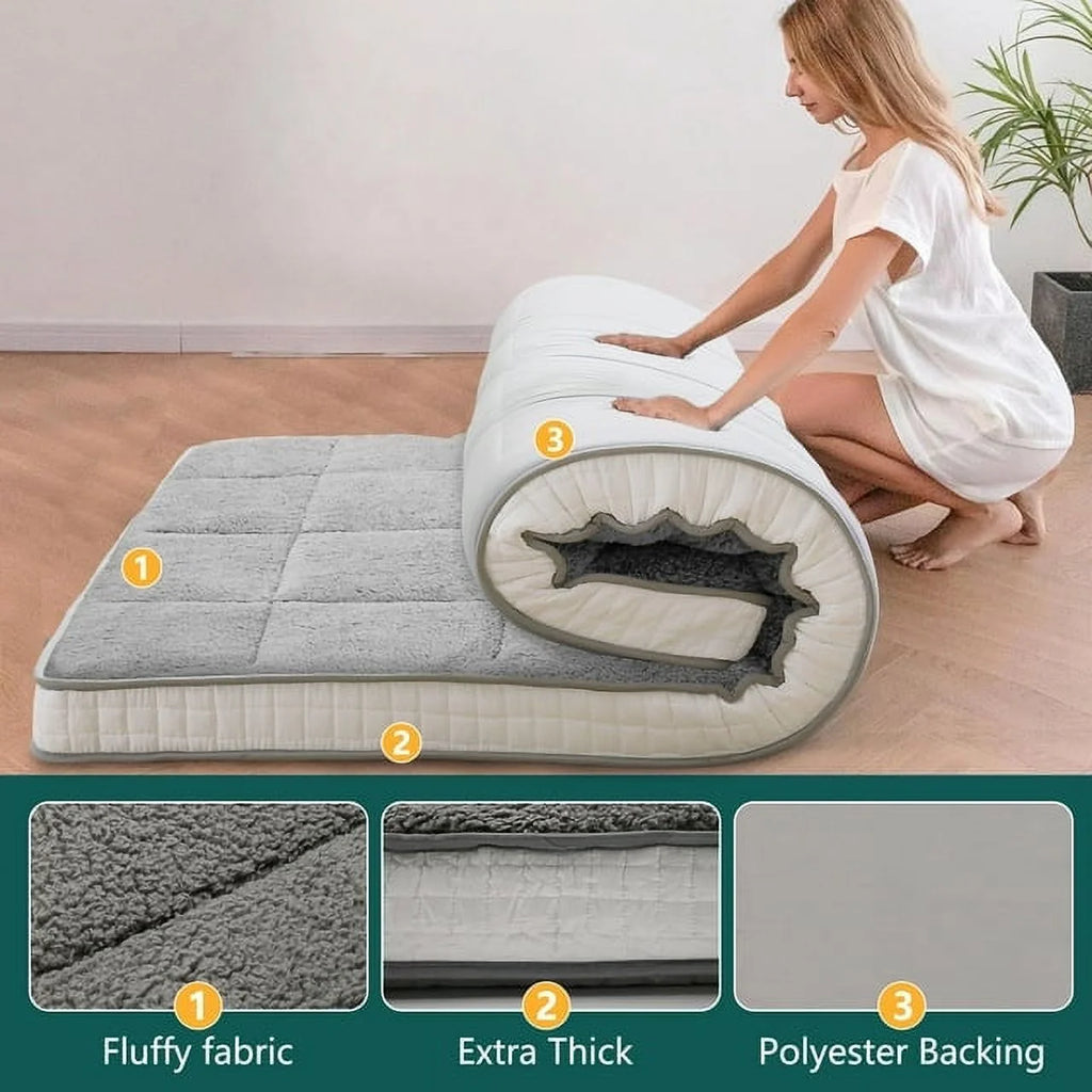 4" Thick Sherpa Fleece Folding Japanese Floor Mattress P530