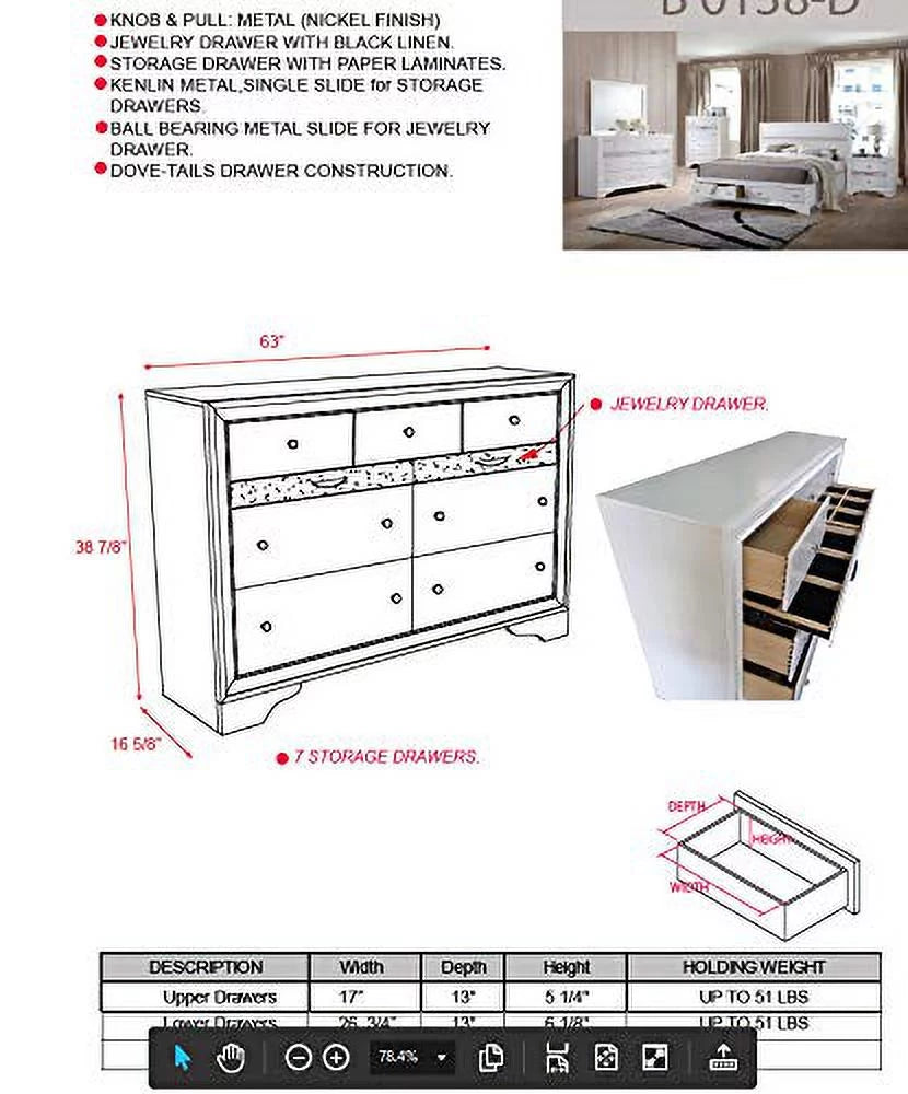 Queen Size 6-Piece Bedroom Set with Dresser Mirror Chest and 2 Night Stands T316587